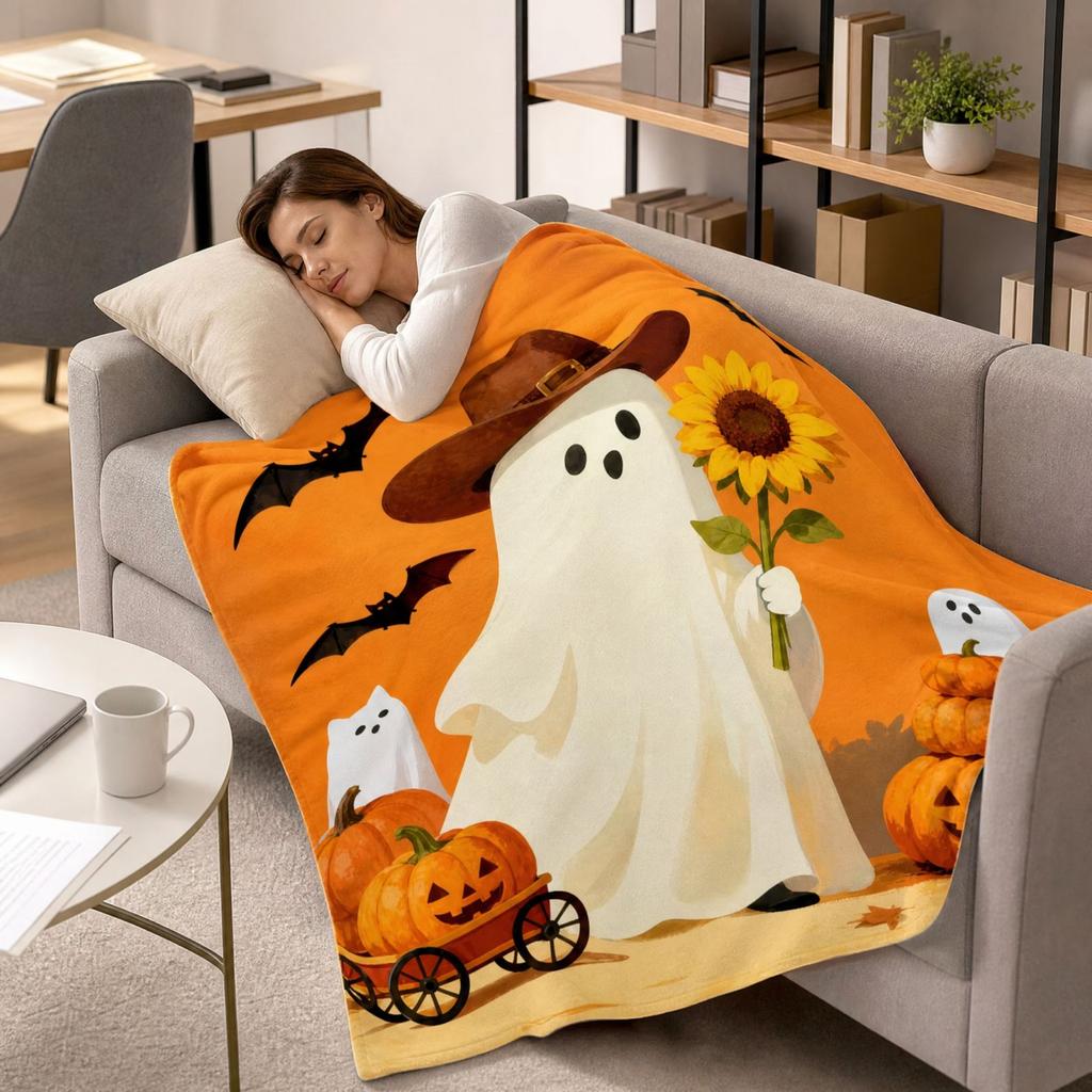 Halloween Flannel Throw Blanket Printed 130 150 cm for Couch Sofa Bed
