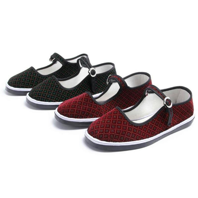 Old Beijing cloth shoes, black belt old lady shoes, gypsy green grid red grid one shoelace