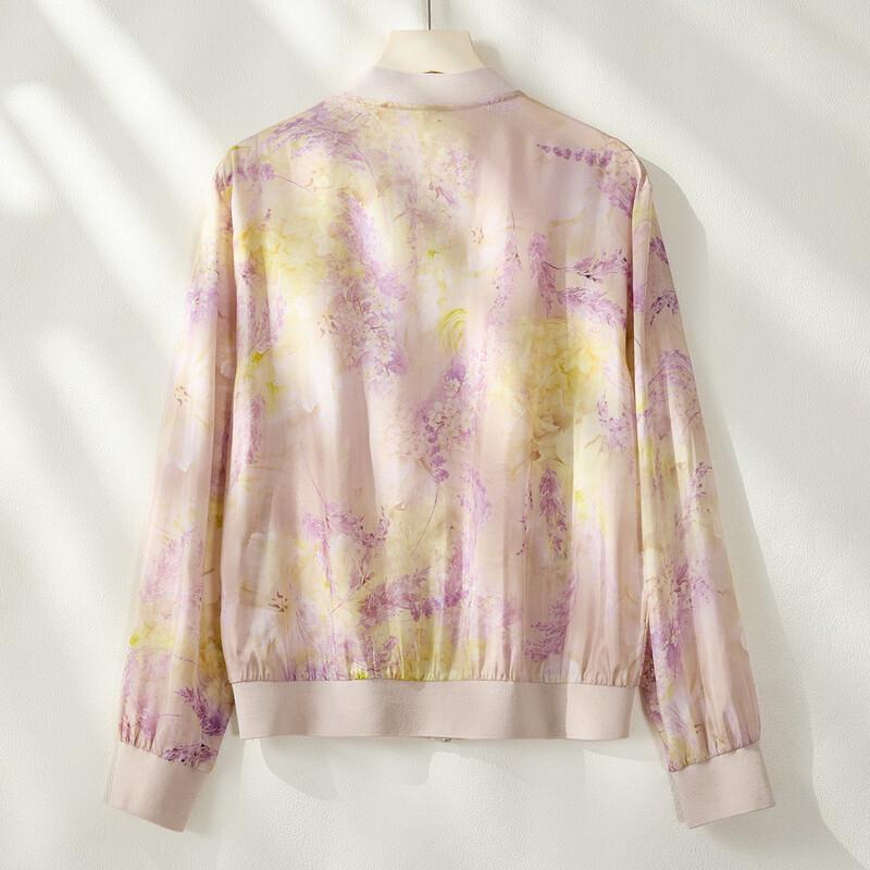 Women's 100% Mulberry Silk Floral Hooded Baseball Jacket