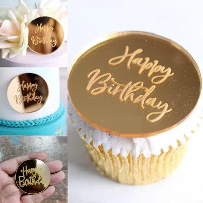 Happy Birthday Cupcake Topper Acrylic Rose Gold Silver Circle Cake Dessert Birthday Party Baking Supplies Love Gifts Decorations