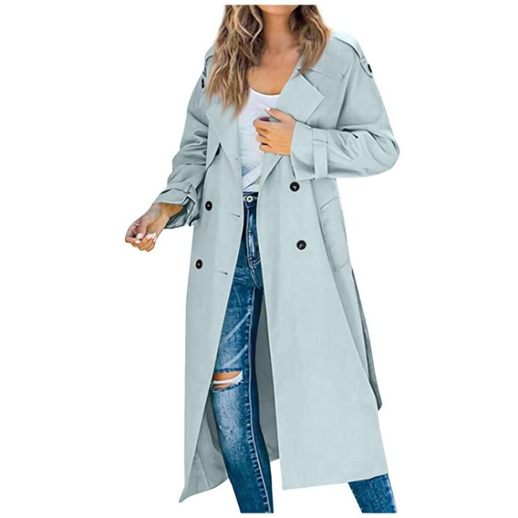 Long Trench Coat Women Solid Color Casual Jacket Autumn Winter Temperament