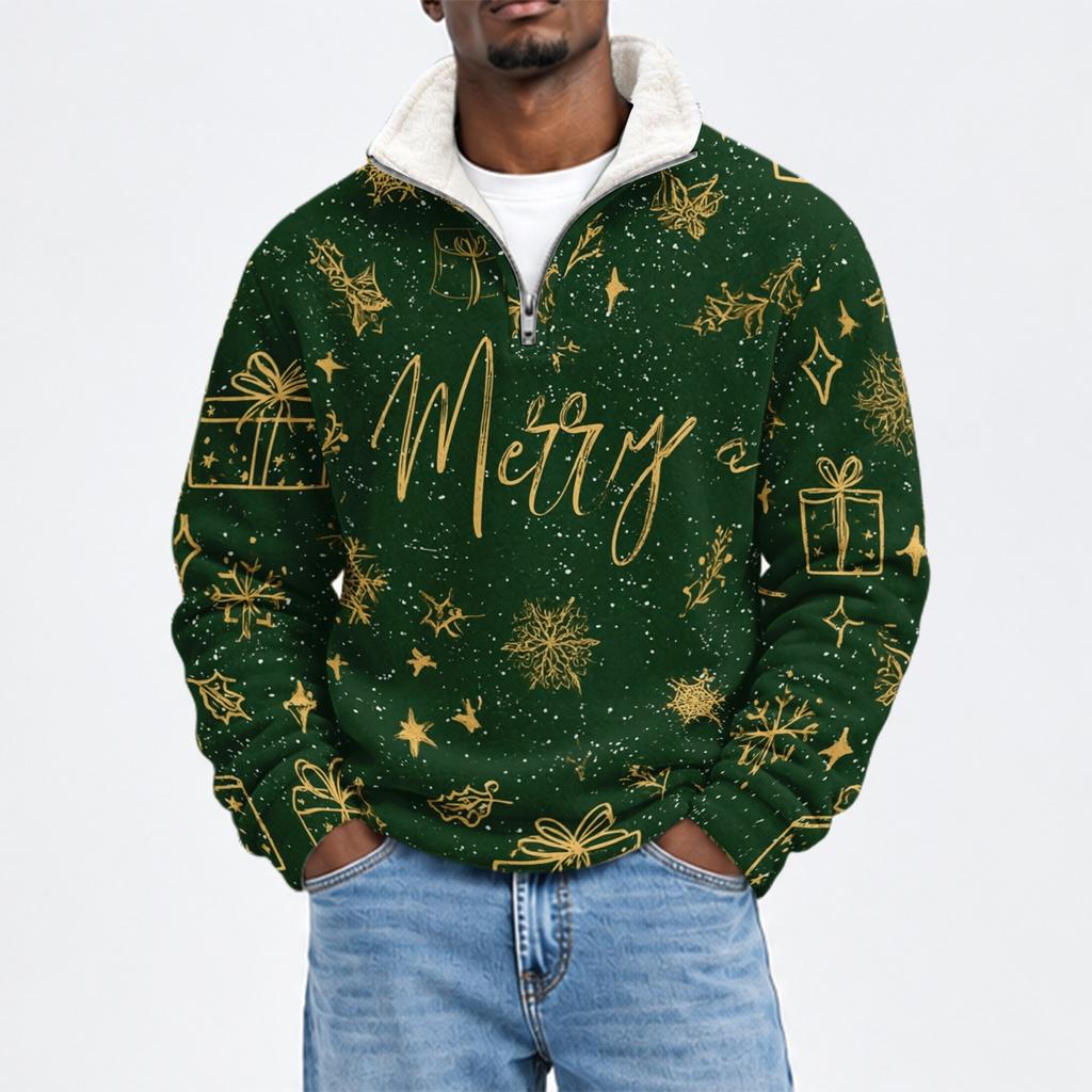 Men's Fall Winter Flannel Christmas Print Sweatshirt for Casual and Holiday Wear