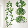Guirlanda de Folhas de Costela de Adão Artificial Resistente a UV Folhagem Falsa Rattan Interno Externo Casa Jardim Varanda Pátio Pendurado Folhas de Palmeira Tropicais Trepadeira Hera