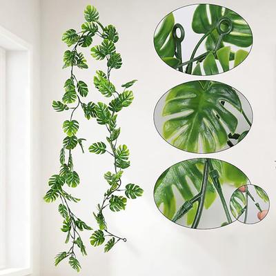 Artificial Monstera Leaf Garland UV Resistant Faux Greenery Rattan Indoor Outdoor Home Garden Porch Patio Hanging Tropical Palm Leaves Ivy Vine