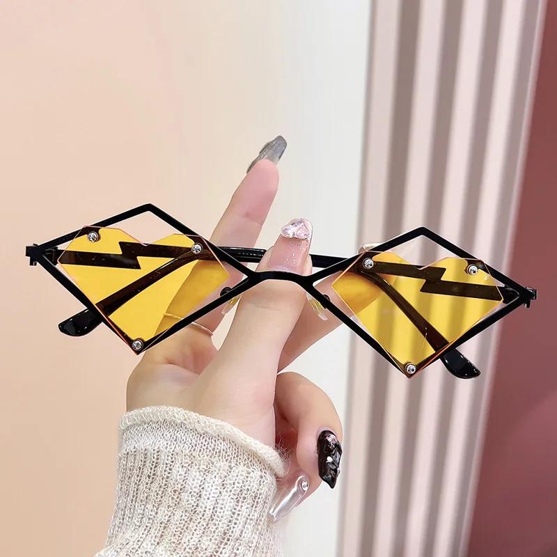 Metal Heart Rimless Sunglasses Women Men Steampunk Luxury Brand UV400 Gradient Hip Hop Eyewear Shades