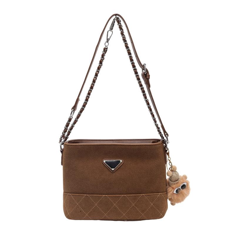 

Retro matte small bag women s 2025 new simple bucket bag trendy fashion foreign style chain commuter messenger bag no pendant коричневий