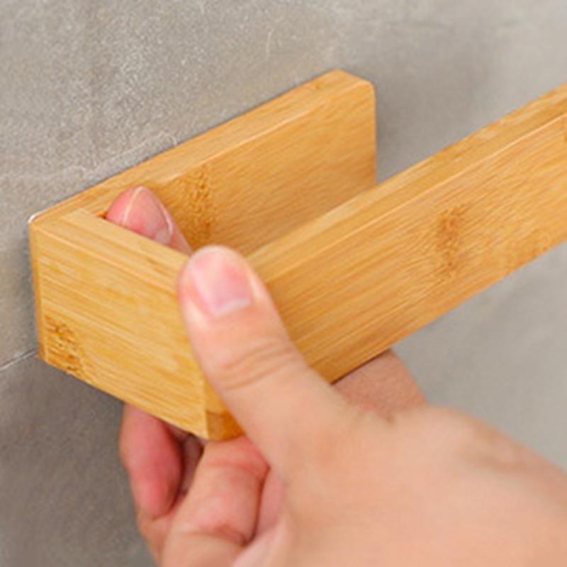 Bambusový Dřevěný Držák na Ručníky, Samolepicí Nástěnný Organizér do Koupelny, Polička bez Vrtání pro Domov, Kuchyň a Toaletu