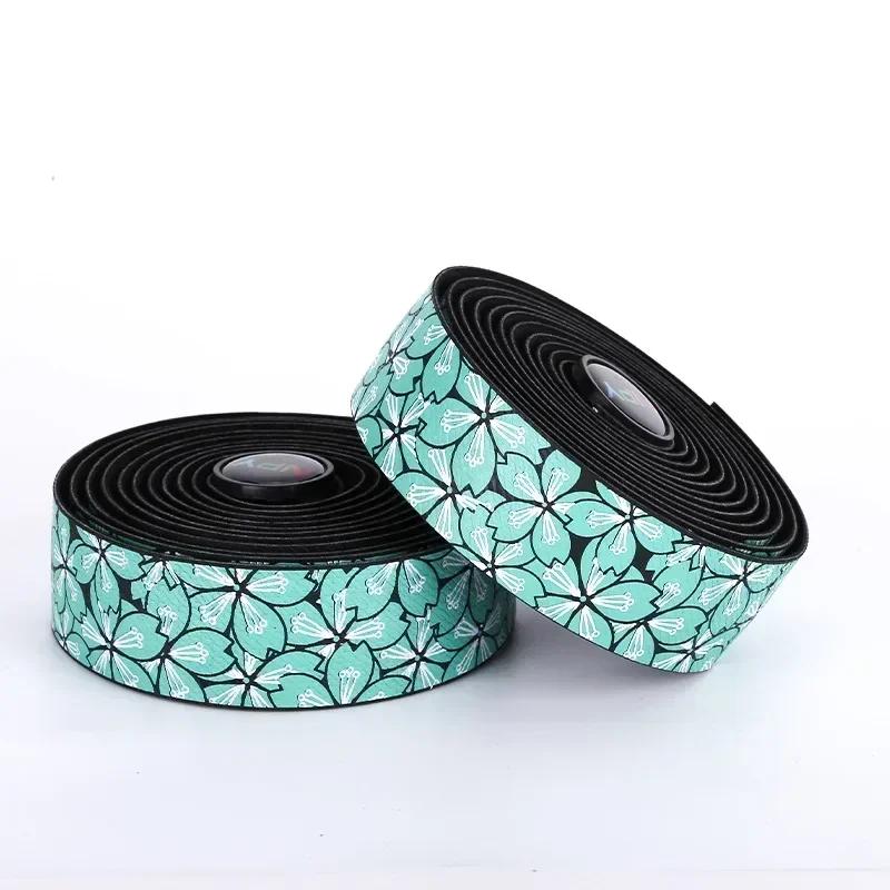 Road Bike Bar Tape Cork Sakura Pattern Gradient Bicycle Handlebar Tapes EVA/PU Soft Anti-Vibration Wrap Tape Durable Bar Bartape