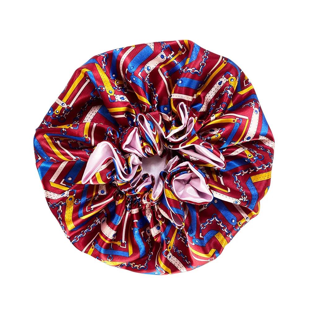 Newly Women Satin Solid Bonnet Cap Fashion Double Layer Silky Bonnet For Lady African Printing Sleep Hat Hair Care Head Wrap