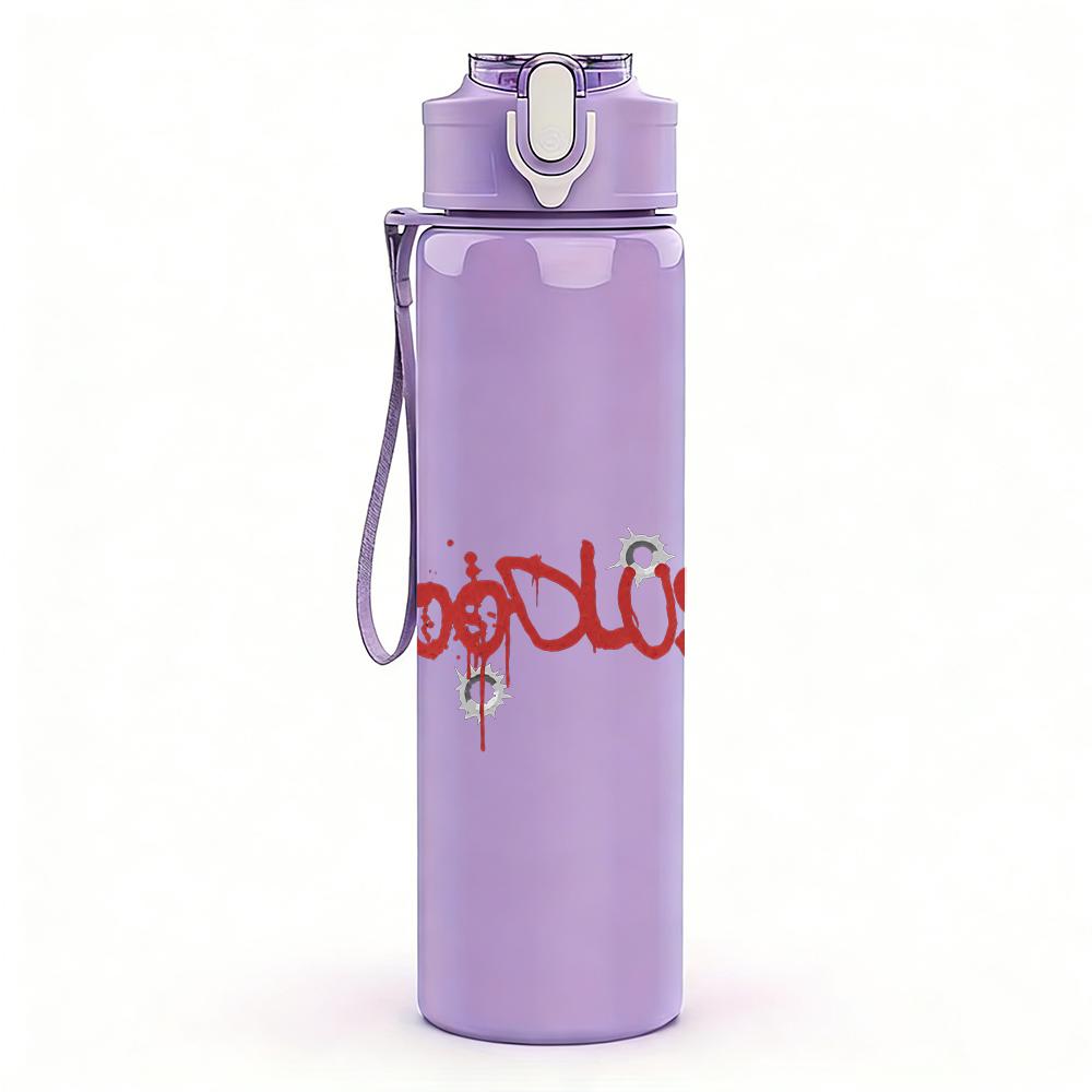1PC Bloodscream red band text print 750ml colorful plastic sports water bottle leakproof pop up lid with straw for outdoor work home use