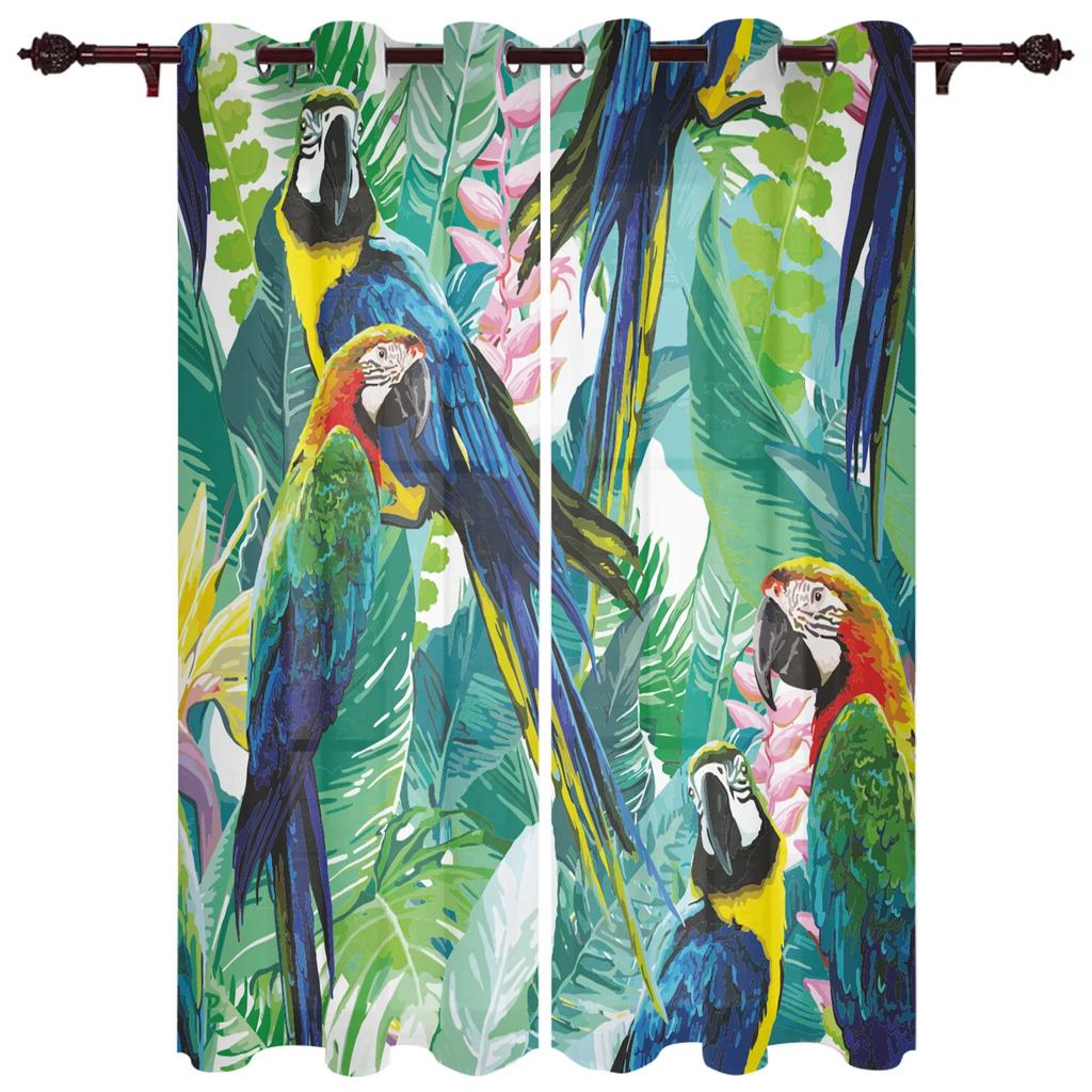 Tropical Jungle Parrot Green Plants Curtains for Bedroom Living Room Drapes Kitchen Children's Room Window Curtain Home Decor