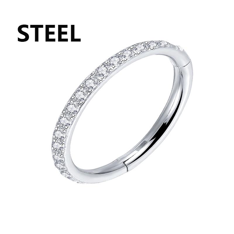 Steel Hinged Segment Hoop CZ Stone Nose Ring Nipple Clicker Ear Cartilage Tragus Helix Lip Earring Piercing Body Jewelry