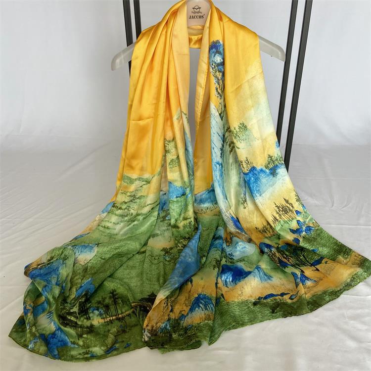 New Autumn Women's Satin Printed Imitation Silk Scarf Korean High-end Fashion Versatile Silk Scarf Decorative Shawl