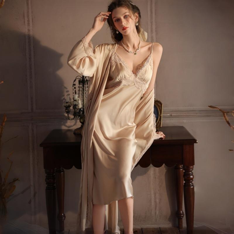 Ice and Snow Silk Sexy Pajamas Women's Long Pajamas Two-piece Set Spring and Summer Thin Pure Desire Suspenders European and American Loungewear