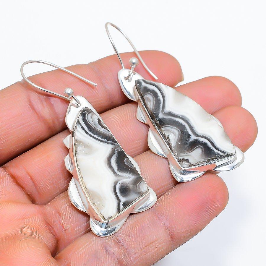Calcite Agate Gemstone Handmade 925 Sterling Silver Jewelry Earring 2.36" SU-10143