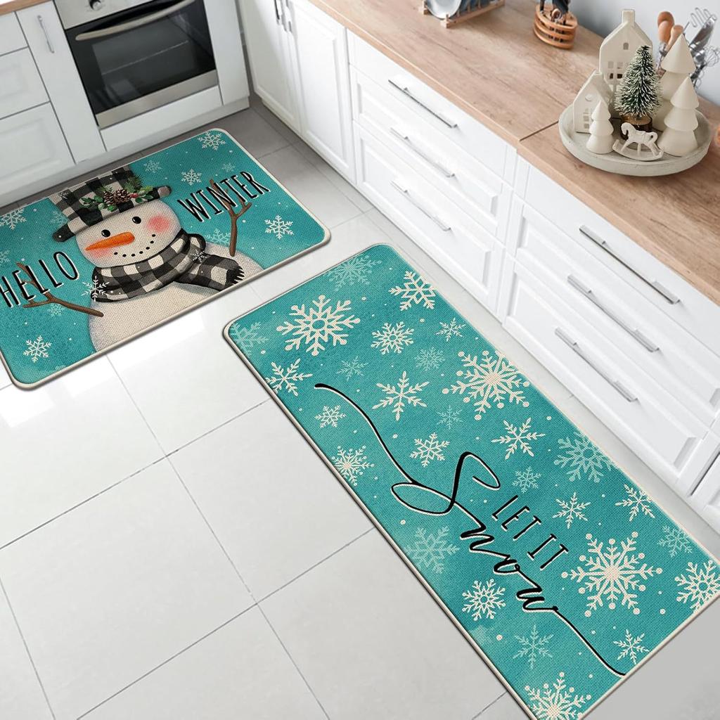 Christmas Kitchen Mat Household Kitchen Water-Absorbing And Dirt-Resistant Long Strip Two-Piece Set Foot Mat Decorative Floor Mat