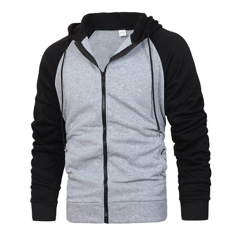 Men S Color Block Raglan Sleeve Hooded Zip Up Sweatshirt Casual Autumn Winter