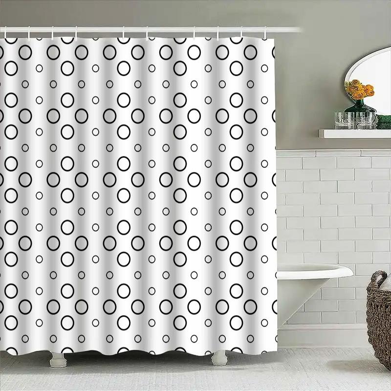 Schwarz-Weiß-Punkte Duschvorhang-Set Für Badezimmer-Dekoration Modernes Design Wasserdichtes Gewebe Mit Hakenöse Für Dusche Oder Whirlpool