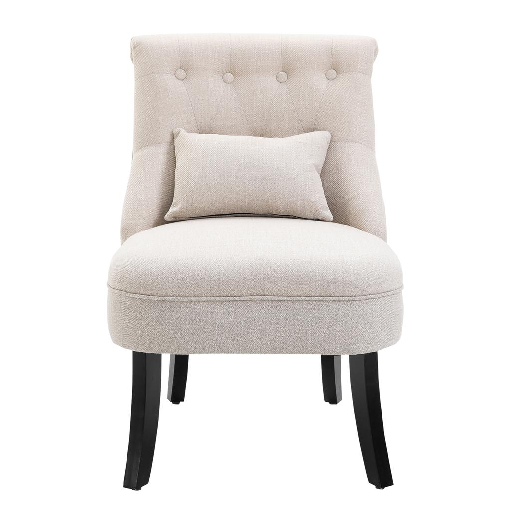 Weicher Polster-Sessel mit Rückenkissen, zum Lesen und Entspannen, Stoffbezug in Leinenoptik, 52,5 x 69 x 77 cm, Cremeweiß