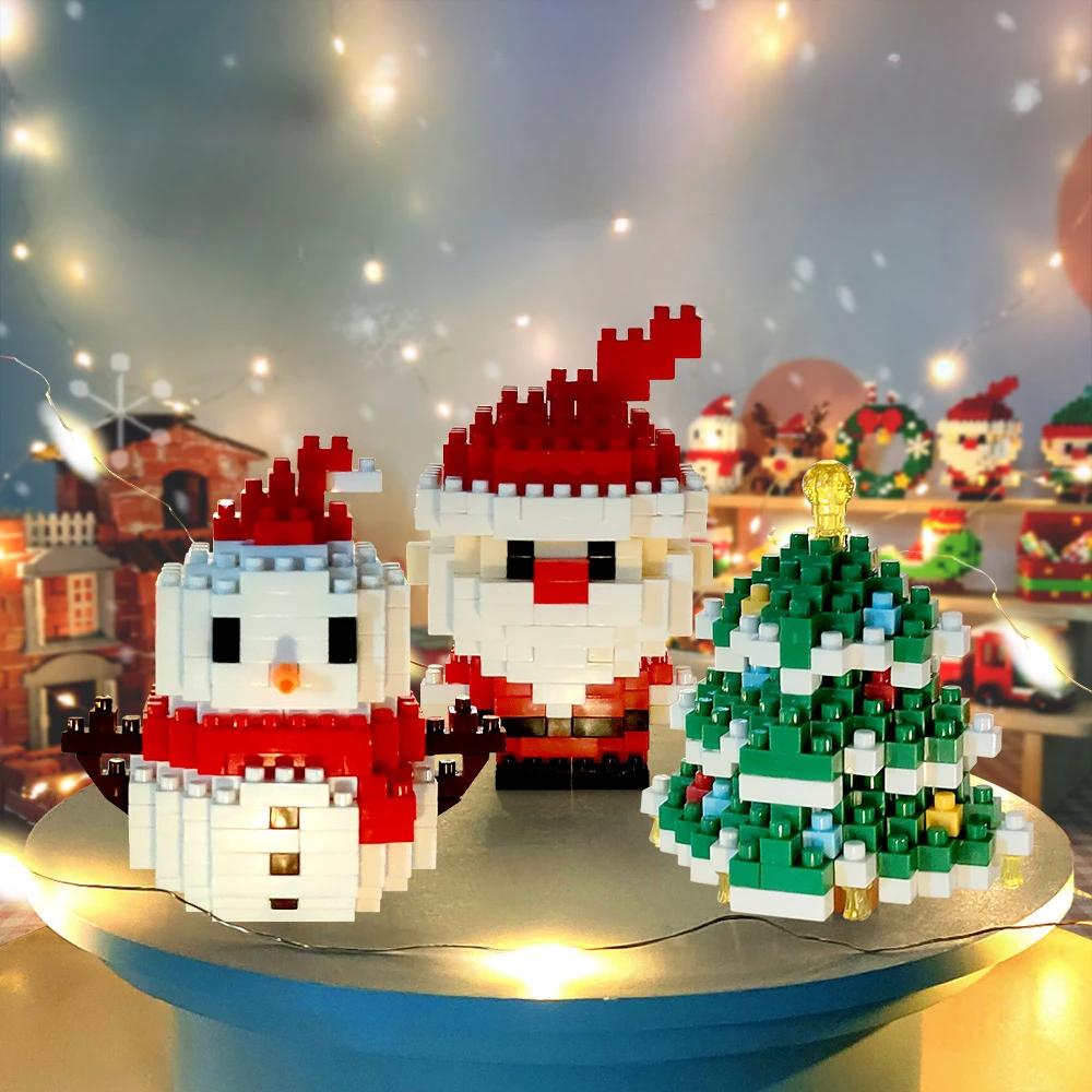 Kids Christmas Building Blocks Toys Mini Micro Building Brick Christmas Tree Stocking Blocks Puzzle Assembling Table Decor Toy