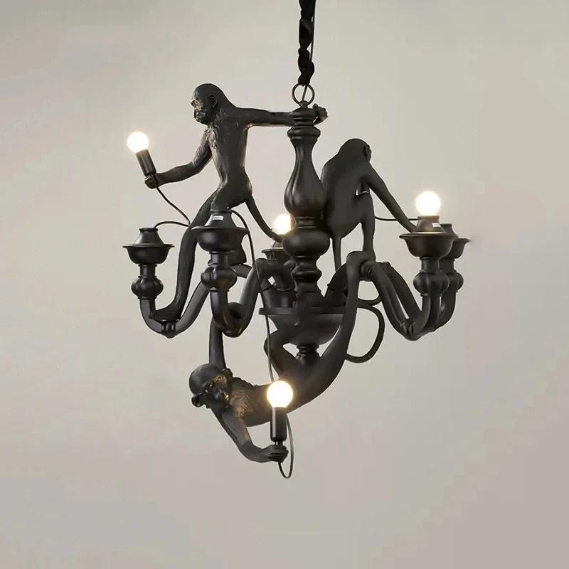 Nordic Creative Hemp Rope Pendant Pendant Light Resin Monkey Light Bedroom Children's Room Home Decoration Ceiling Pendant Lamp