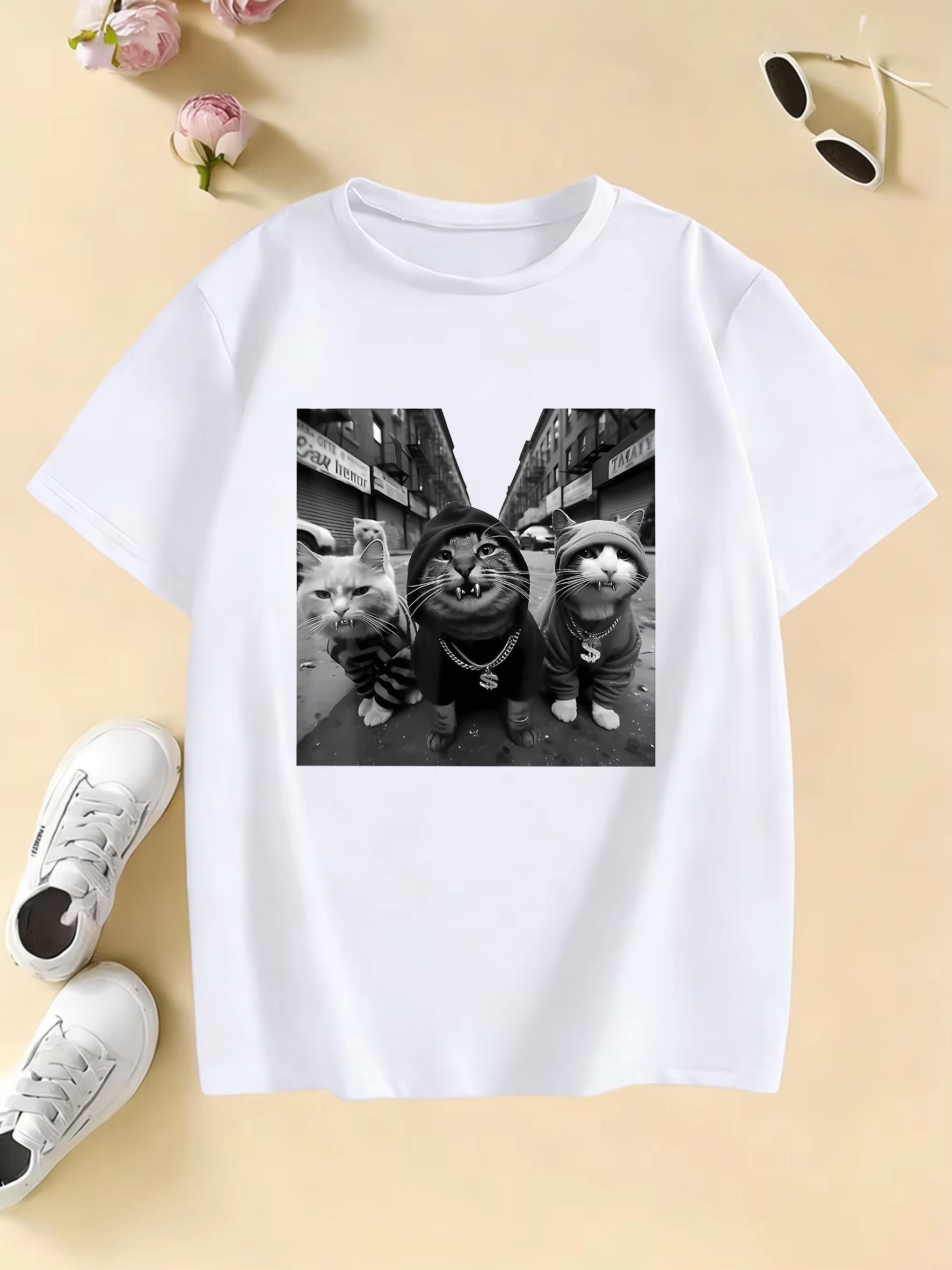 

Streetwear Hip Hop Cat Cartoon Design Print T Shirts pure cotton Unisex and Women Tshirt Casual 2026 Summer Spring Casual Top Tee 4XL