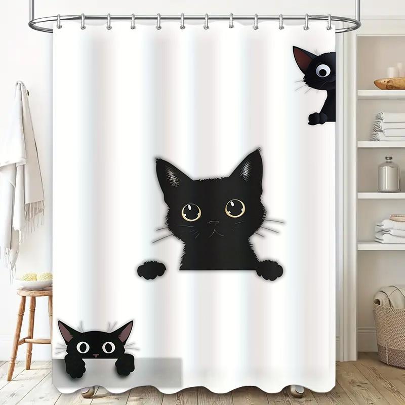 Black Cat Shower Curtain Waterproof Polyester Bathroom Decor Home Decoration Customizable Size Available Buy On
