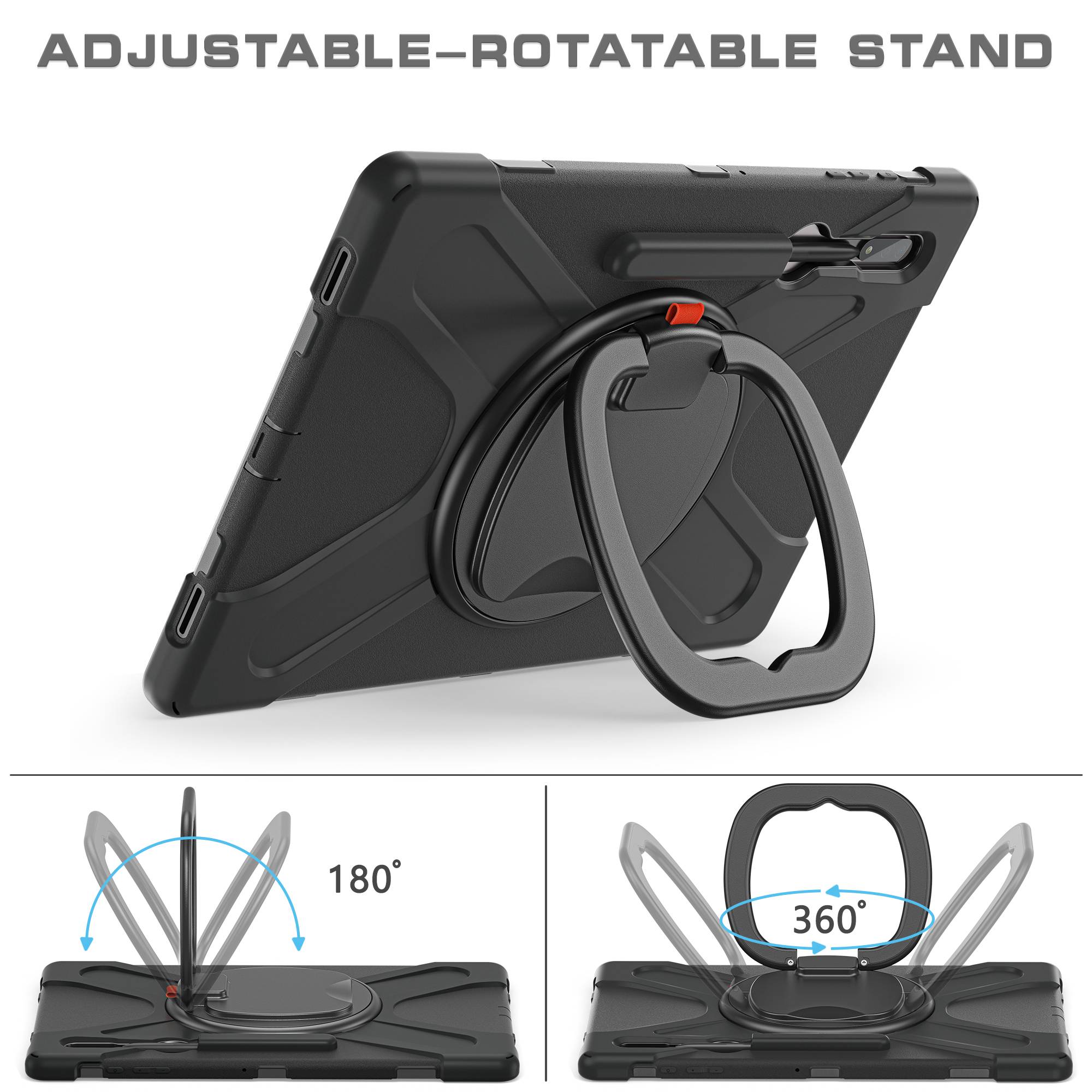 

For Samsung Galaxy Tab S8 Ultra X900/X906/S9 Ultra X910 Rotary Kickstand PC+Silicone Tablet Case with Shoulder Strap Black