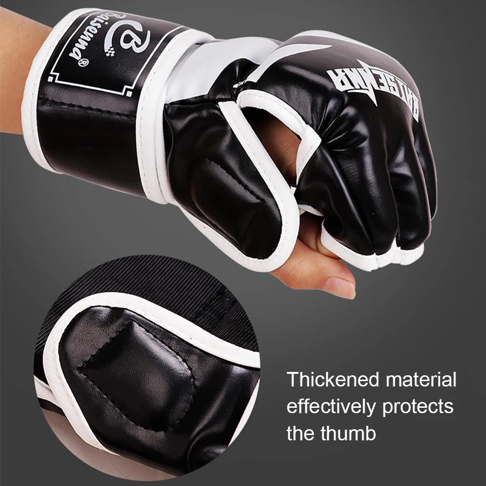Kickboxing MMA Gloves for Men Women 3cm Thickened Wear Resistant Fingerless Sandbag Training Gloves PU Karate Muay Thai
