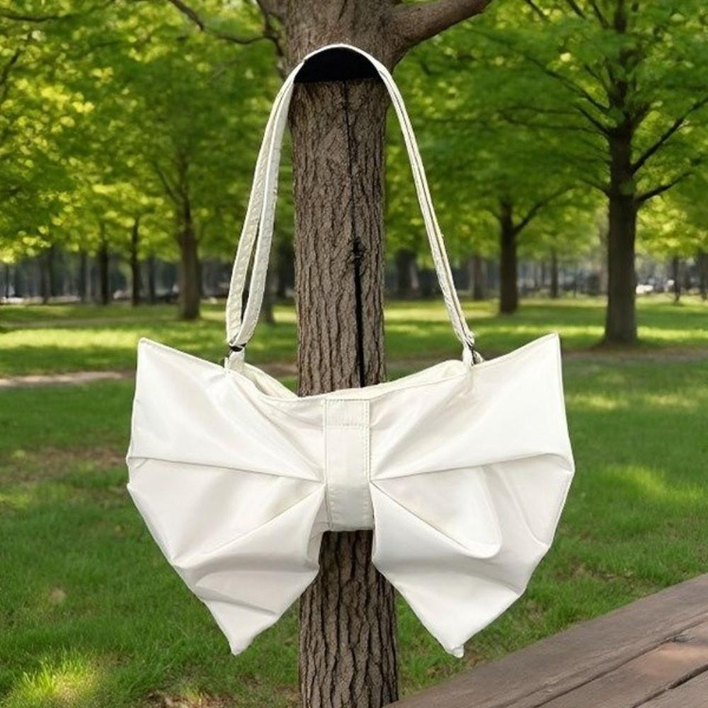 Elegant Large Capacity Bowknot Tote Fashion Zipper Handbag Pleated Bow Crossbody Bags Office Use