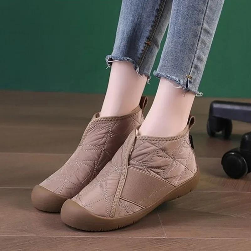 Winter Women's Cotton Shoes Plush Warm Snow Boots 2025 New Waterproof, Anti Slip, Comfortable Plus Size 44 Casual Cotton Boots