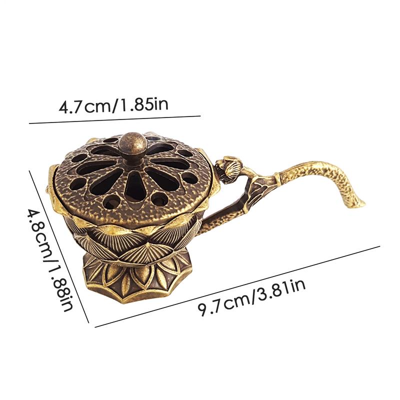 1p Creative Retro Incense Lotus Incense Handheld Alloy Antique BrassBurner Home Office Table Small Metal Craft Home Decor