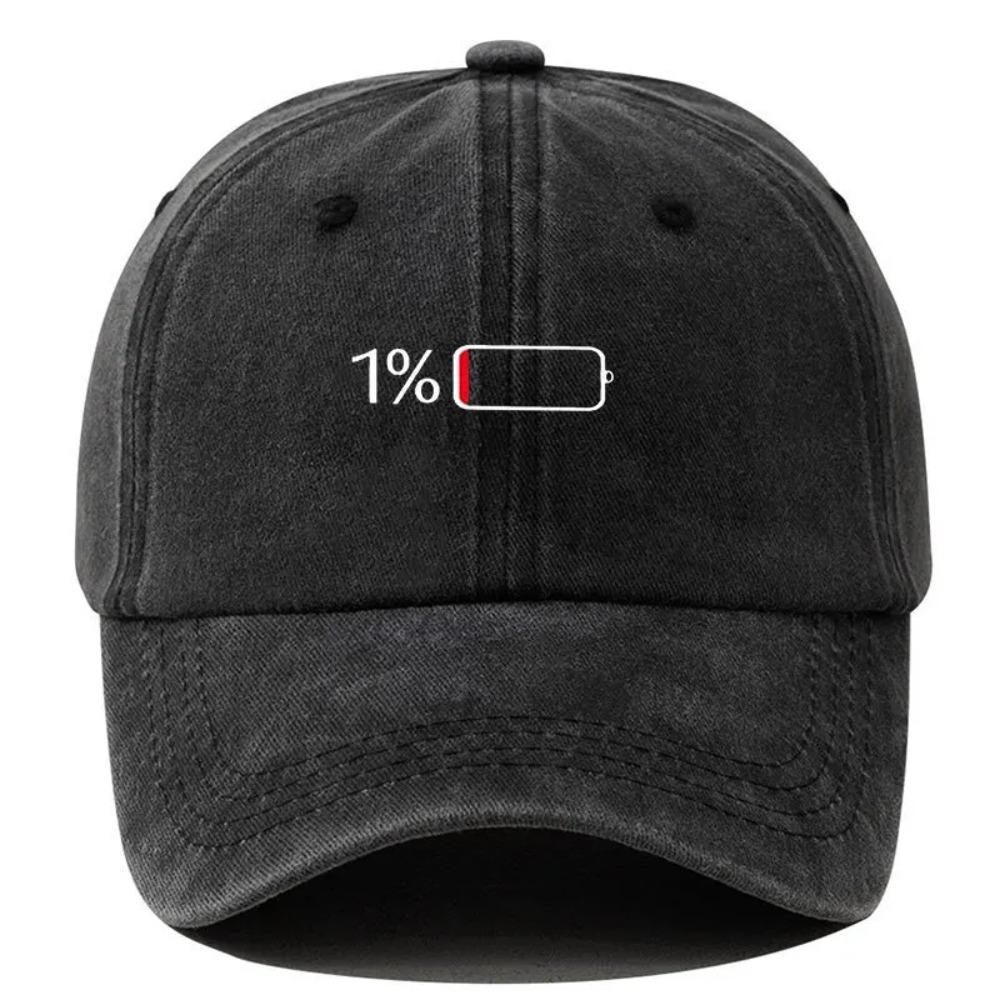 Vintage Washed Baseball Cap - Retro Electricity Shortage Print, Unisex Soft Top Hat for Men & Women, European & American Style