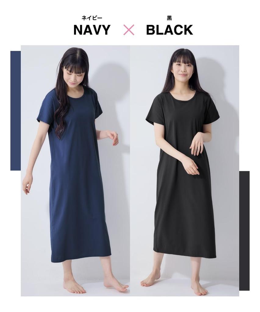 Tops Room Dresses Set Navy Black [Nissen] Pajamas/Roomwear 3-Second 2-Piece (Cotton Blend/French Sleeves) + M~L