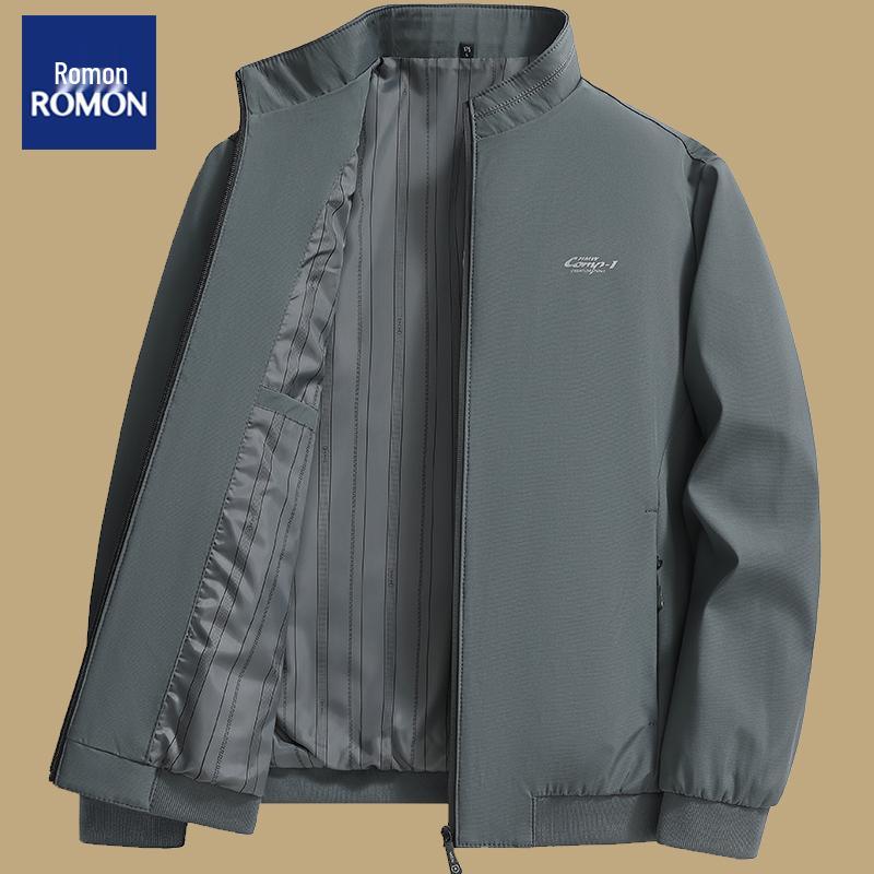 

Men s Versatile Stand-Up Collar Jacket: Loose, Casual, Thin, Mid-Age, Plus Size, Spring/Summer/Autumn Wear 200/5XL (185-200 Jin) сірий колір/синій