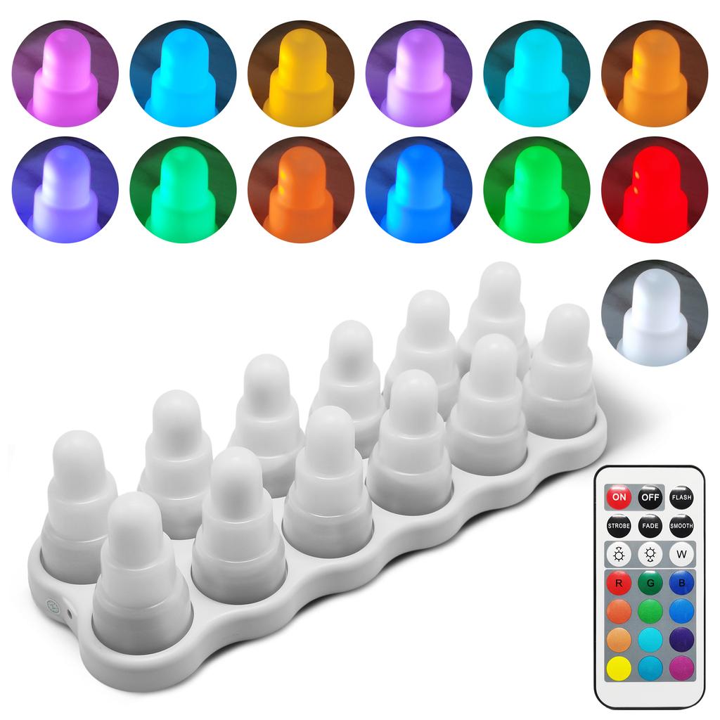 12PCS Remote Controlled Wireless Charging Rechargeable Tealight RGB LED Candle Lamp Wedding Xmas Home RGB Party Table Decor