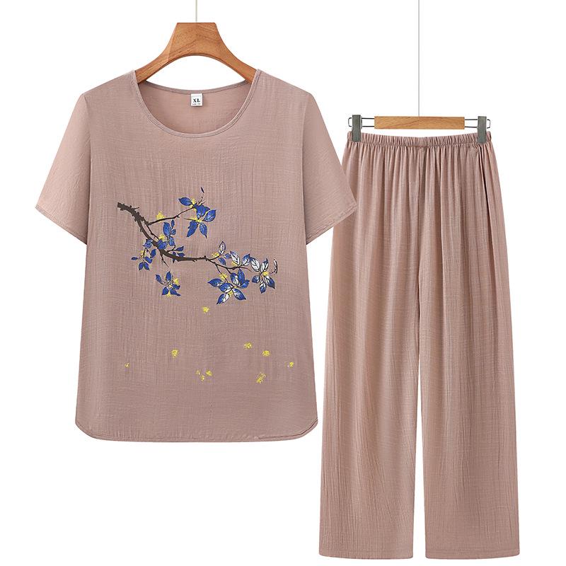 2026 Mid-aged & Elderly Women's Summer Short-sleeve Two-piece Set - Grandma Mom Pajama Top & Pants