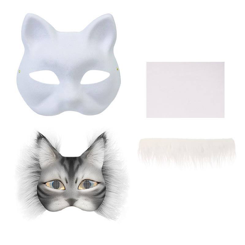 DIY Children's Half-Face Animal Masks - White Paper Pulp Cat and Fox Graffiti Halloween Craft