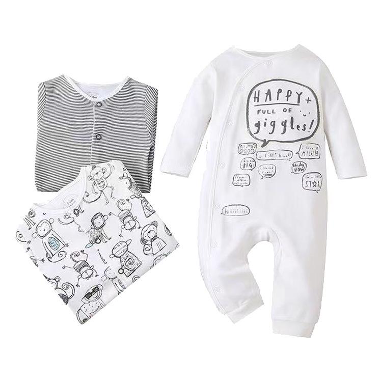 Frühlings- & Herbst-Baby-Jumpsuit: Langärmliger Strampler und Krabbelanzug mit flachen Füßen - Kinderbekleidungsset