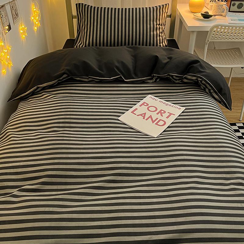 3/4piece Bedding Set Washed Cotton Simple Blue Grid Quilt Cover Sheet Human Bed Sheet Simple Style Bed Linen Bedclothes