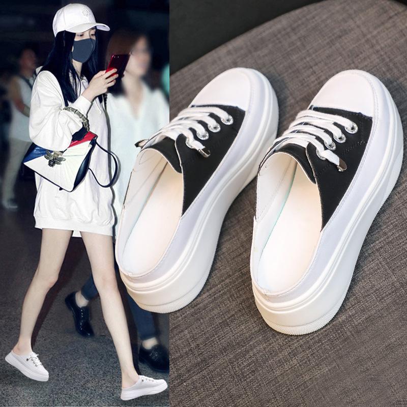 Baotou Xiaobai half slippers women's new outer wear Internet celebrity thick bottom muffin without heel lazy inside heightening sandals