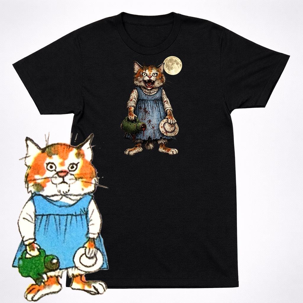 Horror Sally Cat Shirt Richard Scarry Creepy Kids Book Character Retro Tee