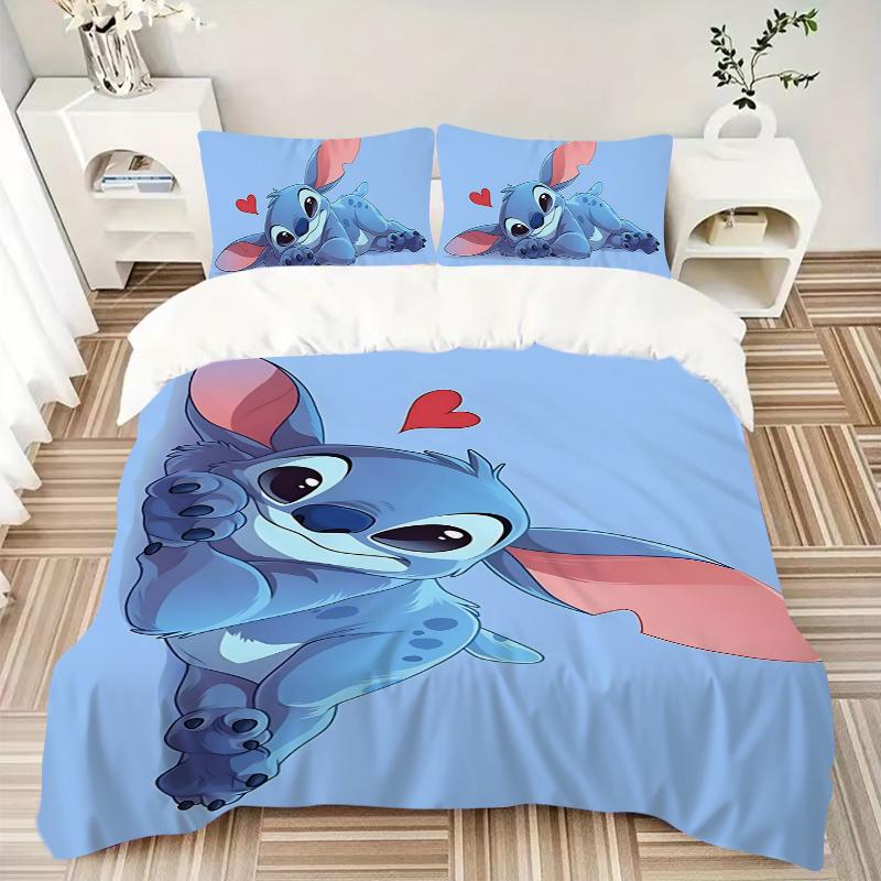 Stitch'S Playful Pose Printed 3pcs Bedding Set Soft Microfiber 1 Duvet Cover And 2 Pillowcases Home Bedroom Decor Xmas Gift K1491