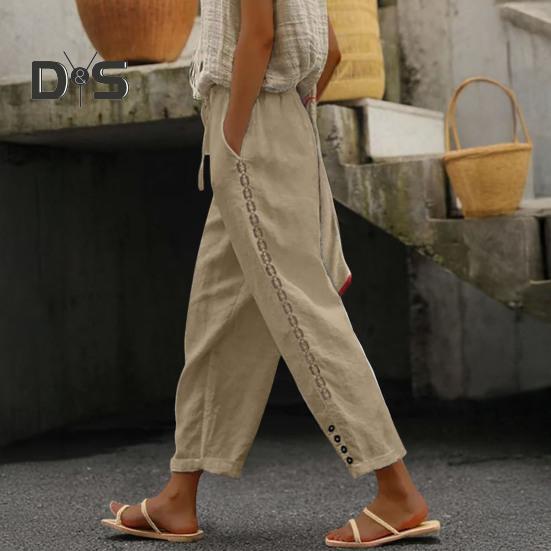 Dámské ležérní kalhoty Lehké prodyšné všestranné kalhoty s nastavitelným elastickým pasem Pohodlné kapsy pro každodenní nošení