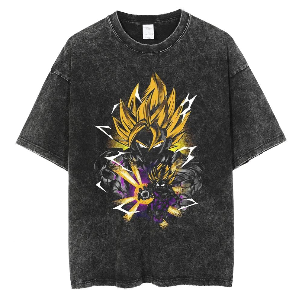 Harajuku Vintage TShirt Japanese Anime Dragon Ball Graphic Oversize T Shirt Washed Tshirt Men Summer Cotton Tops Tees