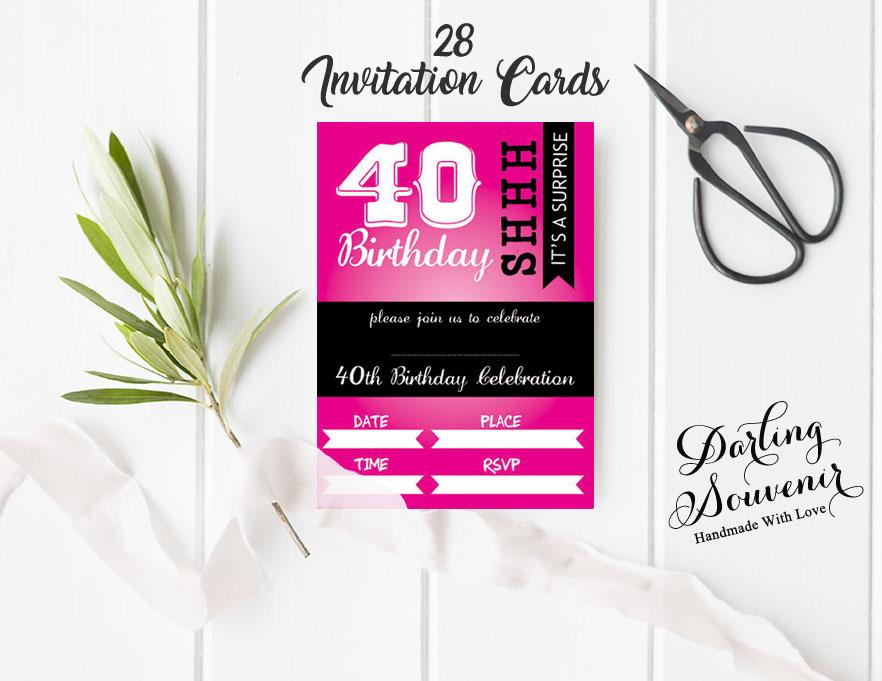 Darling Souvenir Pink Birthday Invitation Card Printable Fill or Write In Blank Invites Party Supplies Pack Of 28 5 x 7