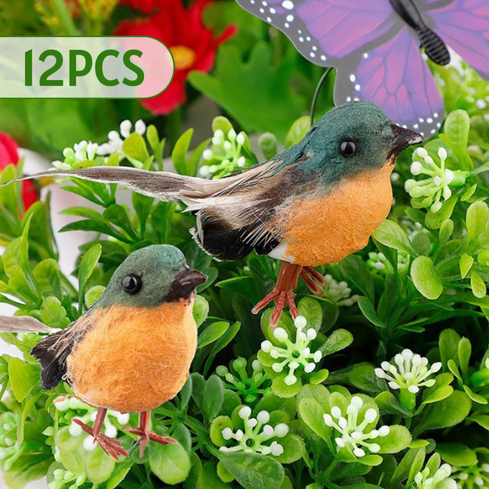 

12 Artificial Birds for Decoration, Realistic Bird Models Floral Arrangements And Patio Green Orange