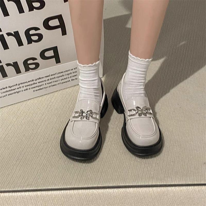 British style small leather shoes women's single shoes 2025 summer new platform black muffin loafers versatile Mary Jane shoes