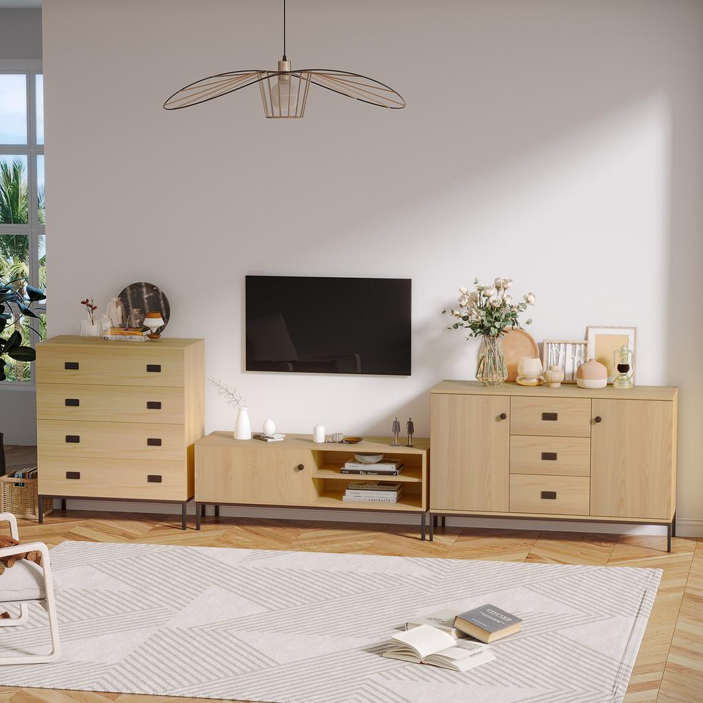 50" Screen TV Stand, with Sliding Door Storage - Wood-Effect