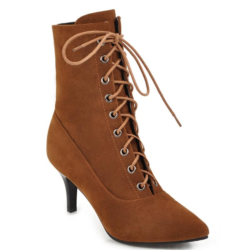 

Сексуальные женские ботильоны из искусственной замши, танцевальная обувь, черные, красные, бежевые, на высоком каблуке, модные, осенне-зимние, короткие ботинки, женские, большой размер 48 39 коричневый